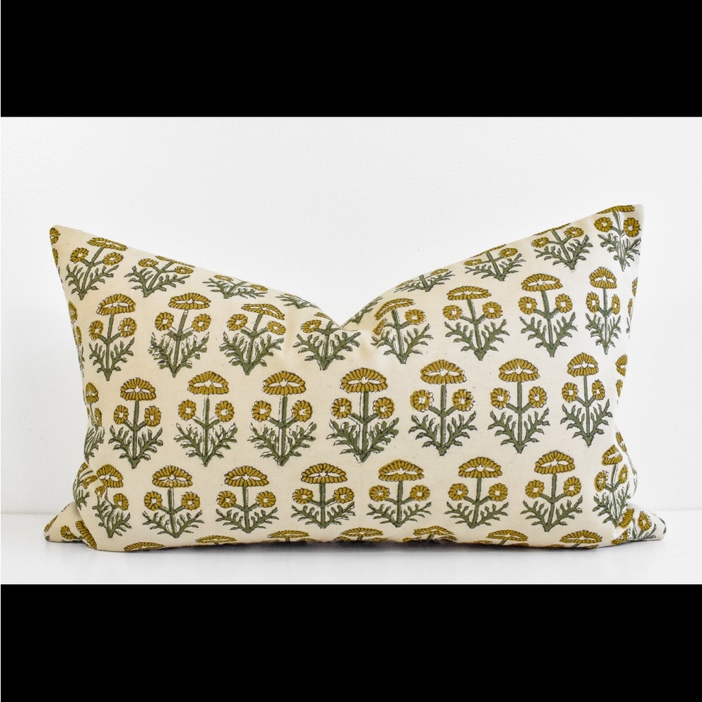 Decorative Cream Pillow with Olive Green and Mustard Floral Print
